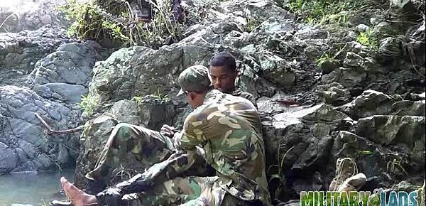  Army boys scout for hard meat outdoors